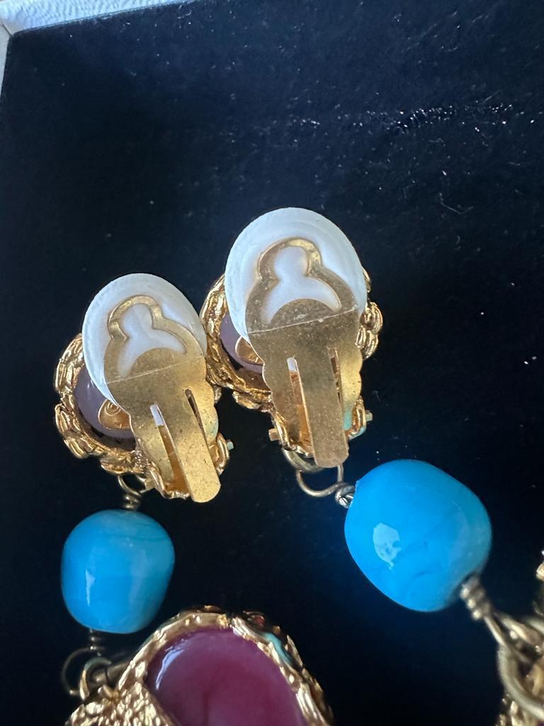 Chanel CC Gripoix Heart Glass Dangle Earrings 1