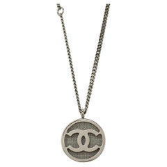 Chanel CC Gunmetal Tone Pendant Necklace