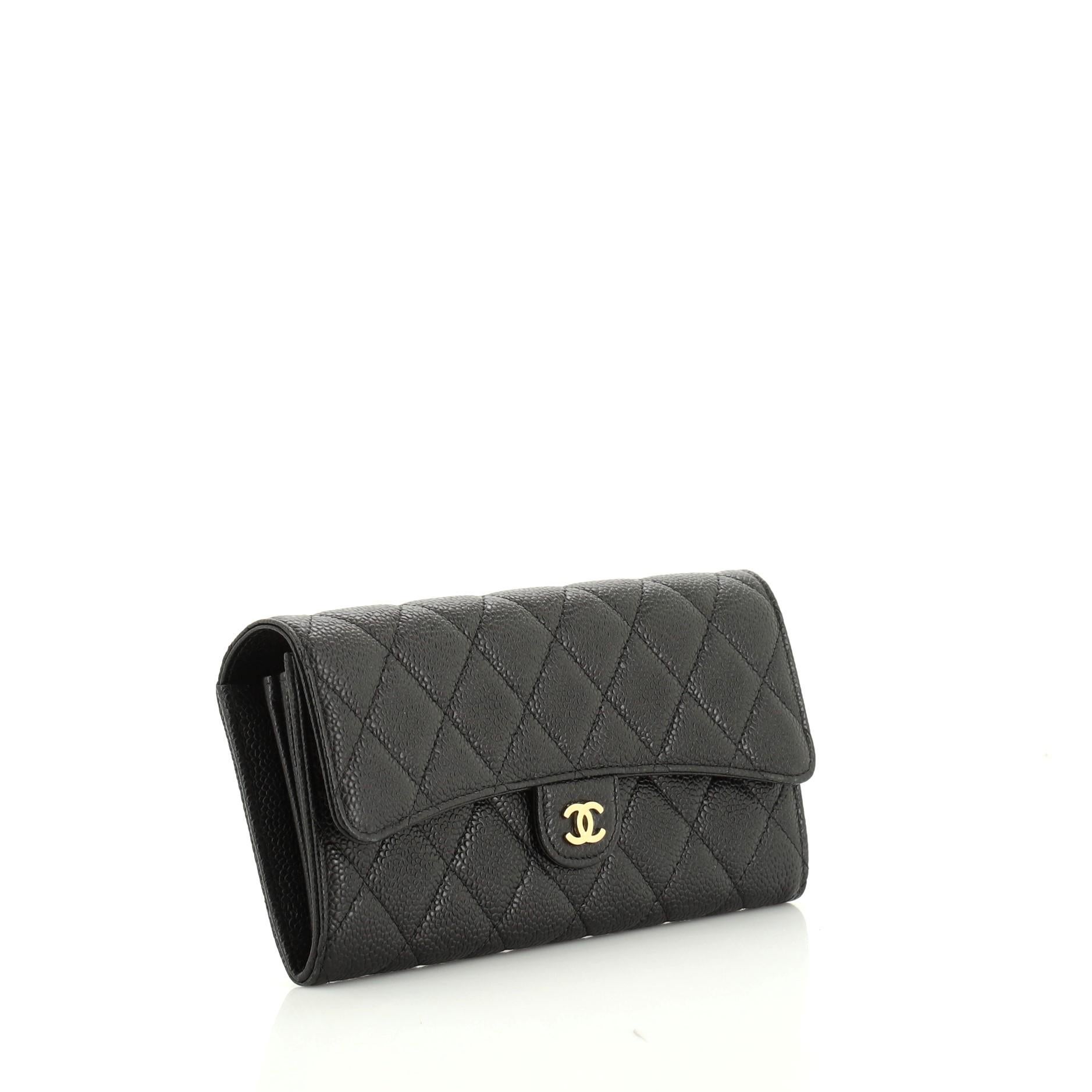 Black Chanel CC Gusset Classic Flap Wallet