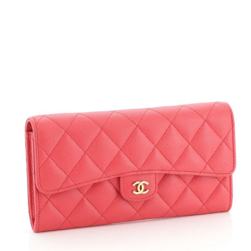 Chanel Classic Large Flap Wallet in Raspberry Red Caviar with Shiny Silver  Hardware  SOLD