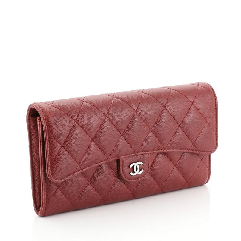 Brown Chanel CC Gusset Classic Flap Wallet Quilted Caviar Long