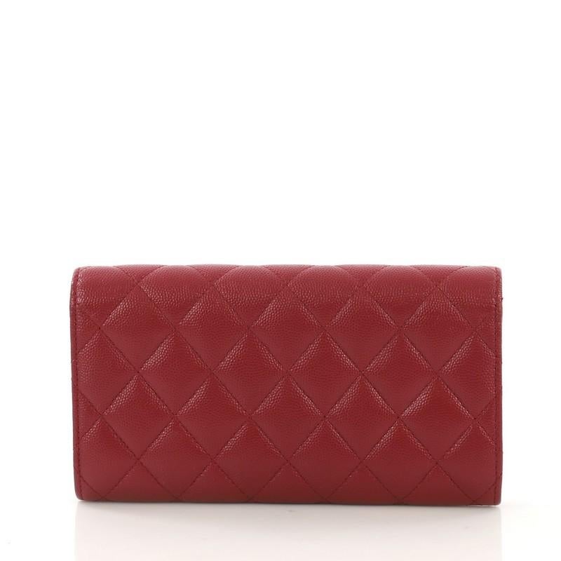 Brown Chanel CC Gusset Classic Flap Wallet Quilted Caviar Long
