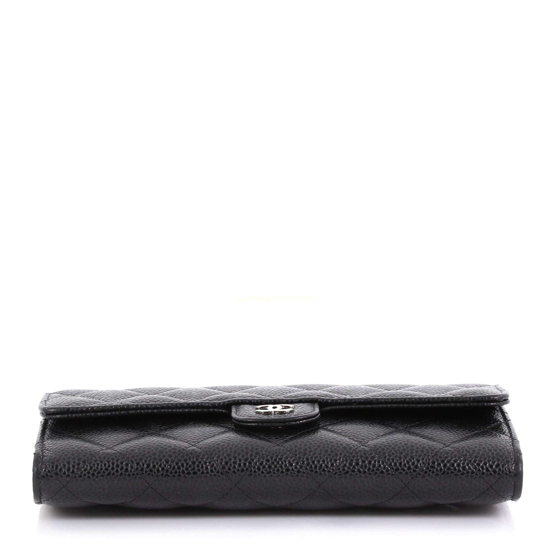 Women's Chanel CC Gusset Classic Flap Wallet Quilted Caviar Long