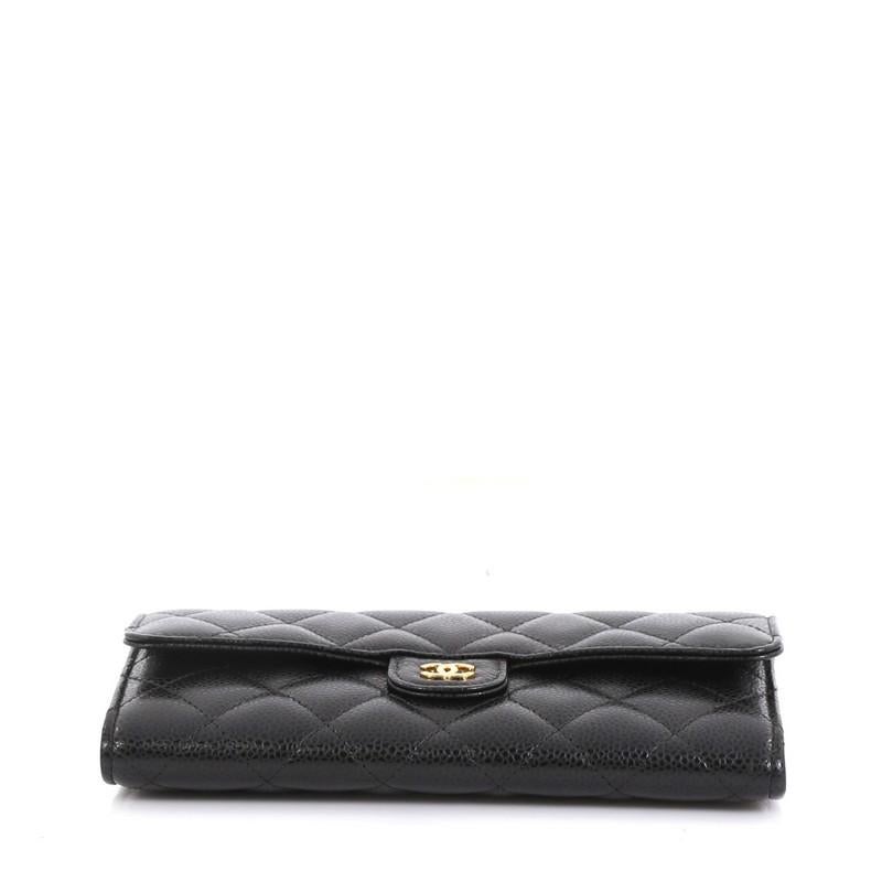 Black Chanel CC Gusset Classic Flap Wallet Quilted Caviar Long