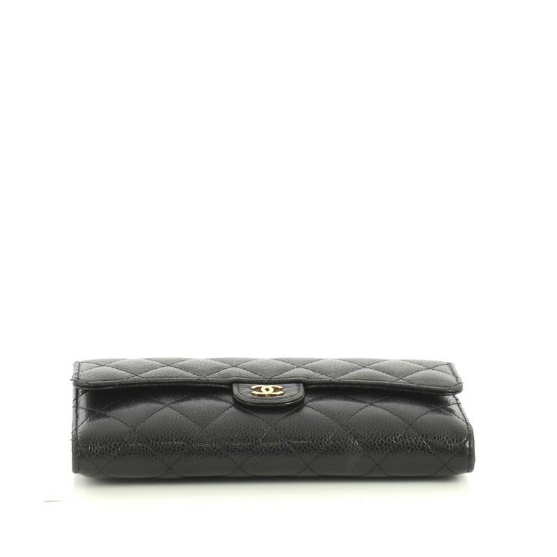 Black  Chanel CC Gusset Classic Flap Wallet Quilted Caviar Long