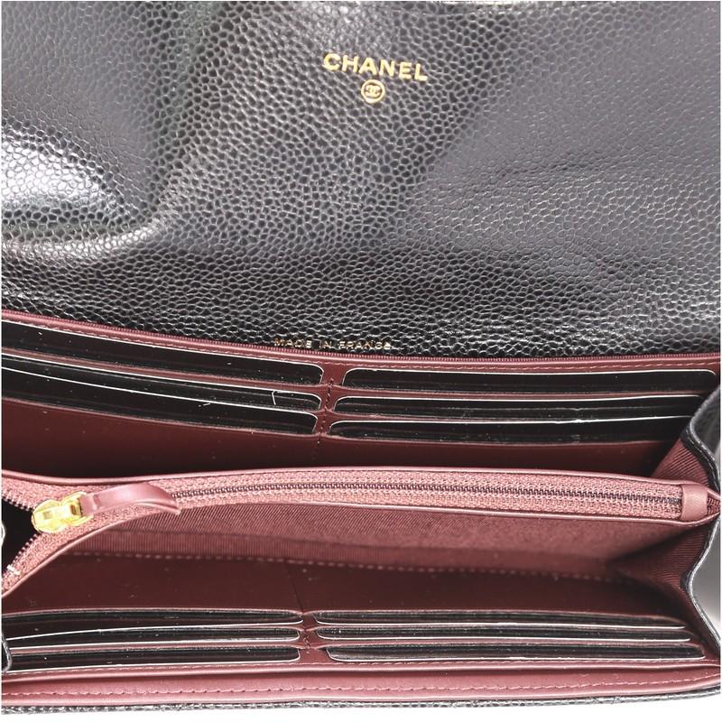 Chanel CC Gusset Classic Flap Wallet Quilted Caviar Long In Good Condition In NY, NY