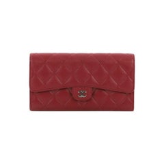 Chanel CC Gusset Classic Flap Wallet Quilted Caviar Long