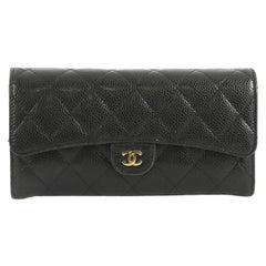  Chanel CC Gusset Classic Flap Wallet Quilted Caviar Long