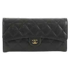 Chanel CC Gusset Classic Flap Wallet Quilted Caviar Long