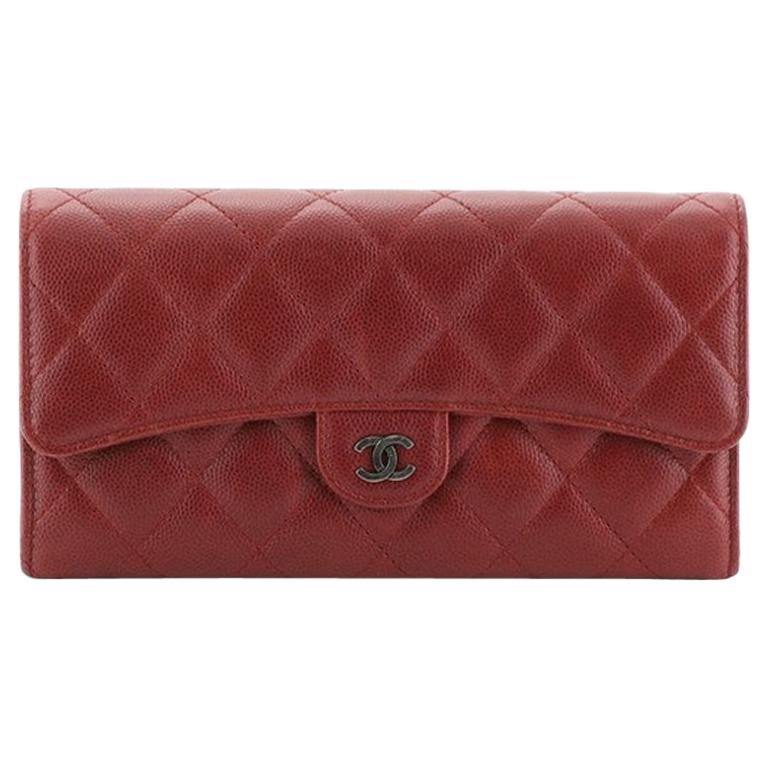 Chanel CC Gusset Classic Flap Wallet Quilted Caviar Long