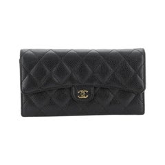 Chanel CC Gusset Classic Flap Wallet Quilted Caviar Long
