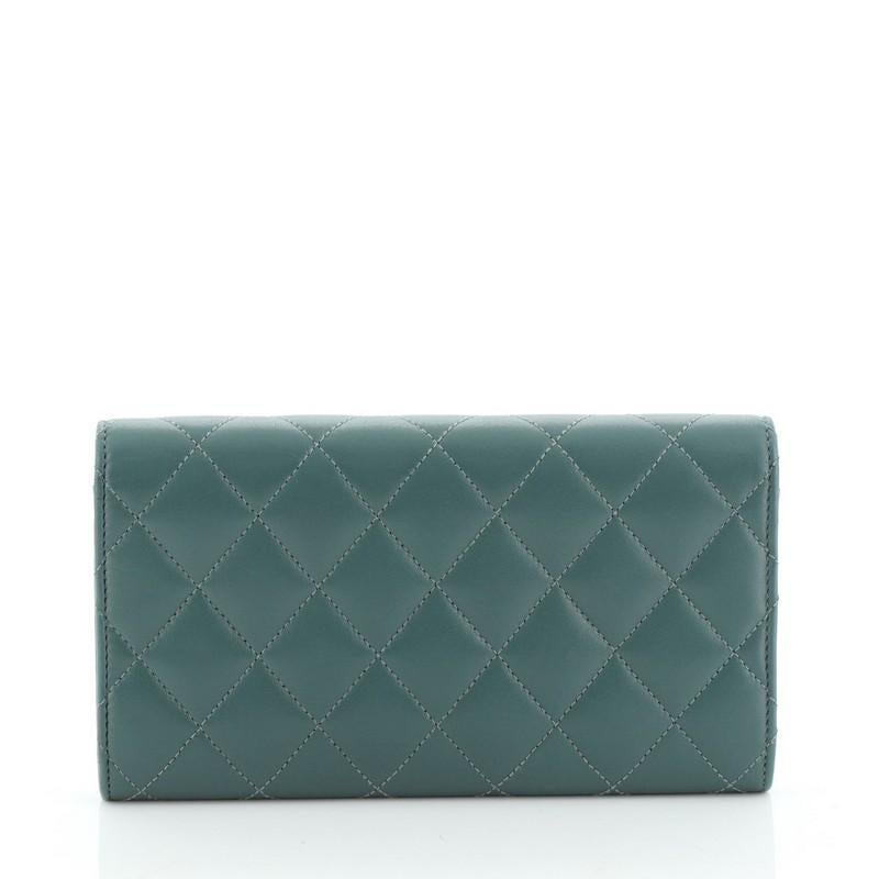Gray Chanel CC Gusset Classic Flap Wallet Quilted Lambskin Long