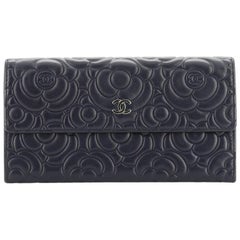 Chanel CC Gusset Flap Wallet Camellia Lambskin Long 