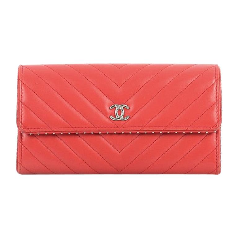Chanel CC Gusset Flap Wallet Chevron Lambskin with Studded Detail Long at  1stDibs