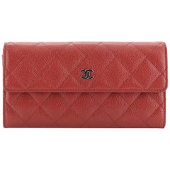 Chanel CC Gusset Flap Wallet Quilted Caviar Long