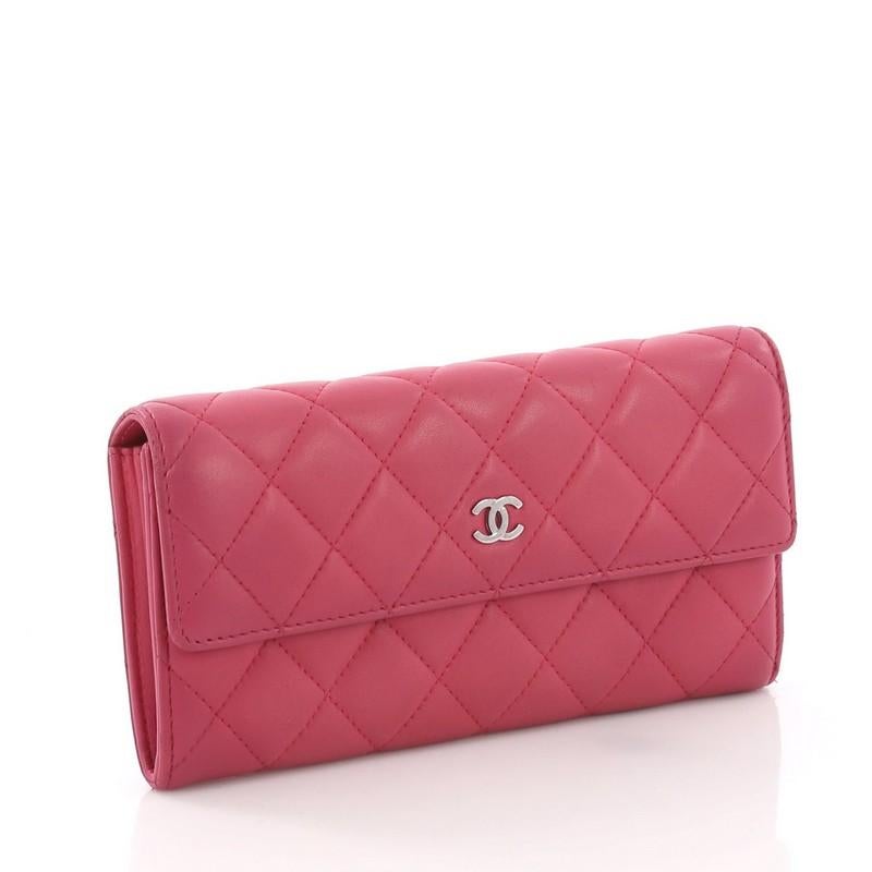 Pink Chanel CC Gusset Flap Wallet Quilted Lambskin Long