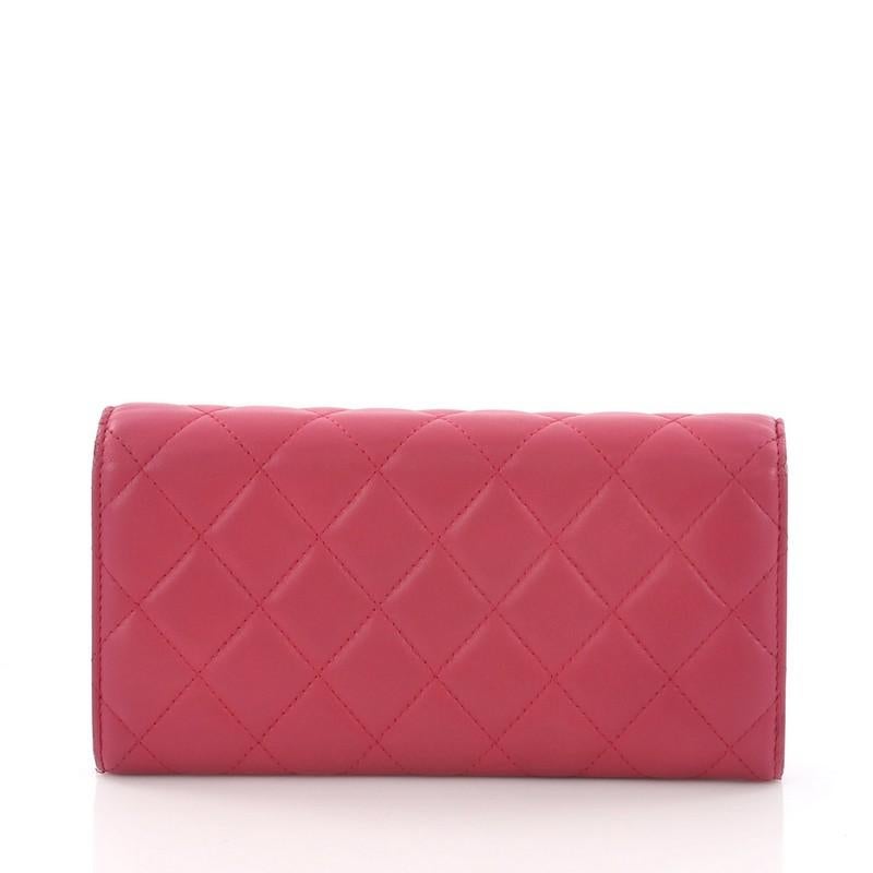 Chanel CC Gusset Flap Wallet Quilted Lambskin Long In Good Condition In NY, NY