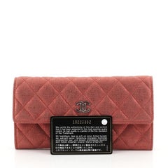 Chanel CC Gusset Flap Wallet Quilted Metallic Suede Long
