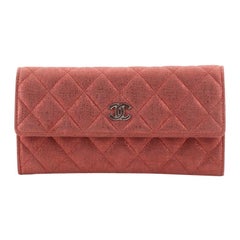 Chanel CC Gusset Flap Wallet Quilted Metallic Suede Long