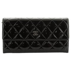 Chanel CC Gusset Flap Wallet Quilted Patent Long 