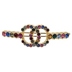 CHANEL CC Hair Clip in Gilt Metal and Multicolored Rhinestones