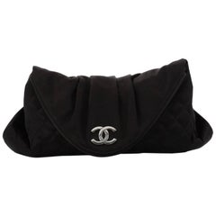 Chanel CC Half Moon Clutch Quilted Satin Large