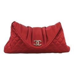 Chanel CC Half Moon Clutch Quilted Satin Large