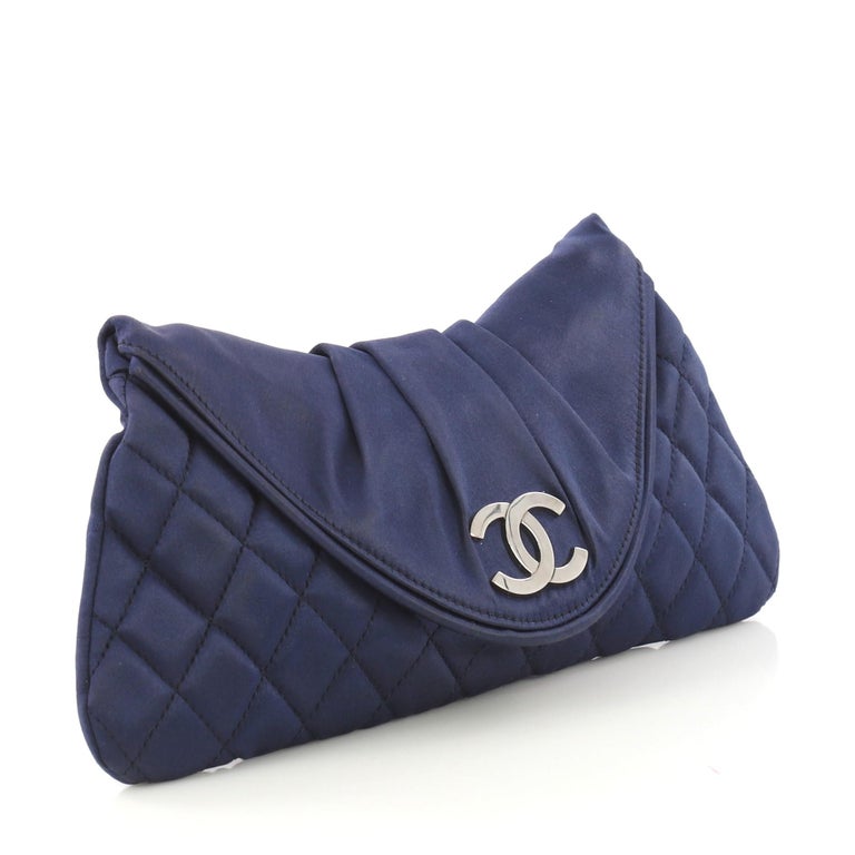 Chanel CC Red Satin Quilted Halfmoon Clutch
