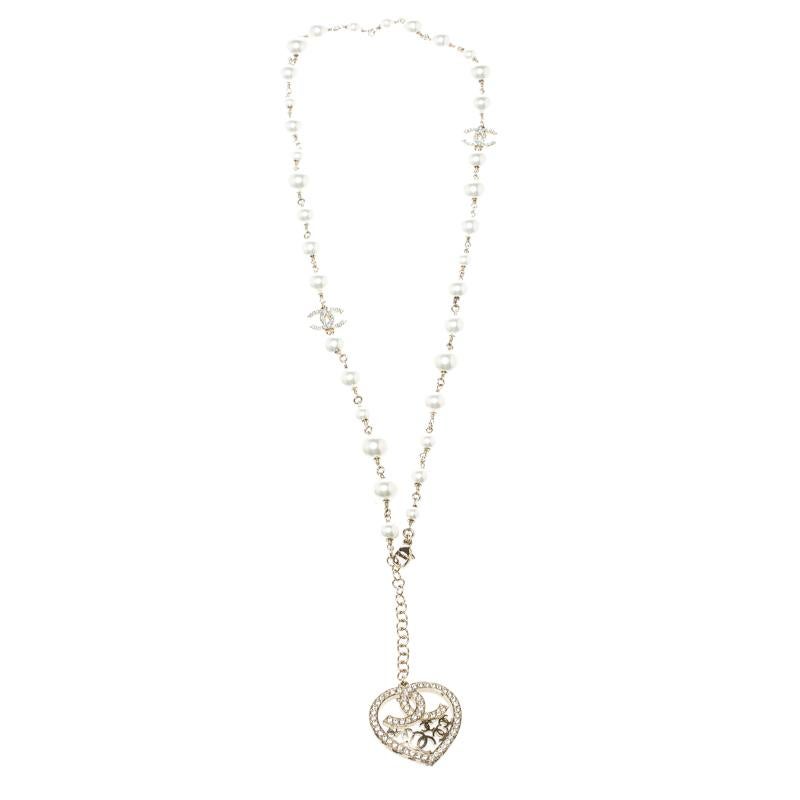 chanel heart pearl necklace