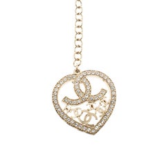 Chanel CC Heart Faux Pearl & Crystal Gold Tone Necklace