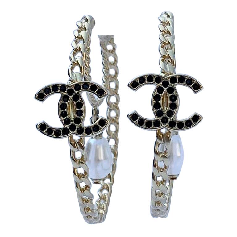 CHANEL CC Hoops Studs Earrings at 1stDibs