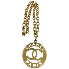 Antique Chanel CC Medallion Necklace Gold Tone Large Iconic statement Piece