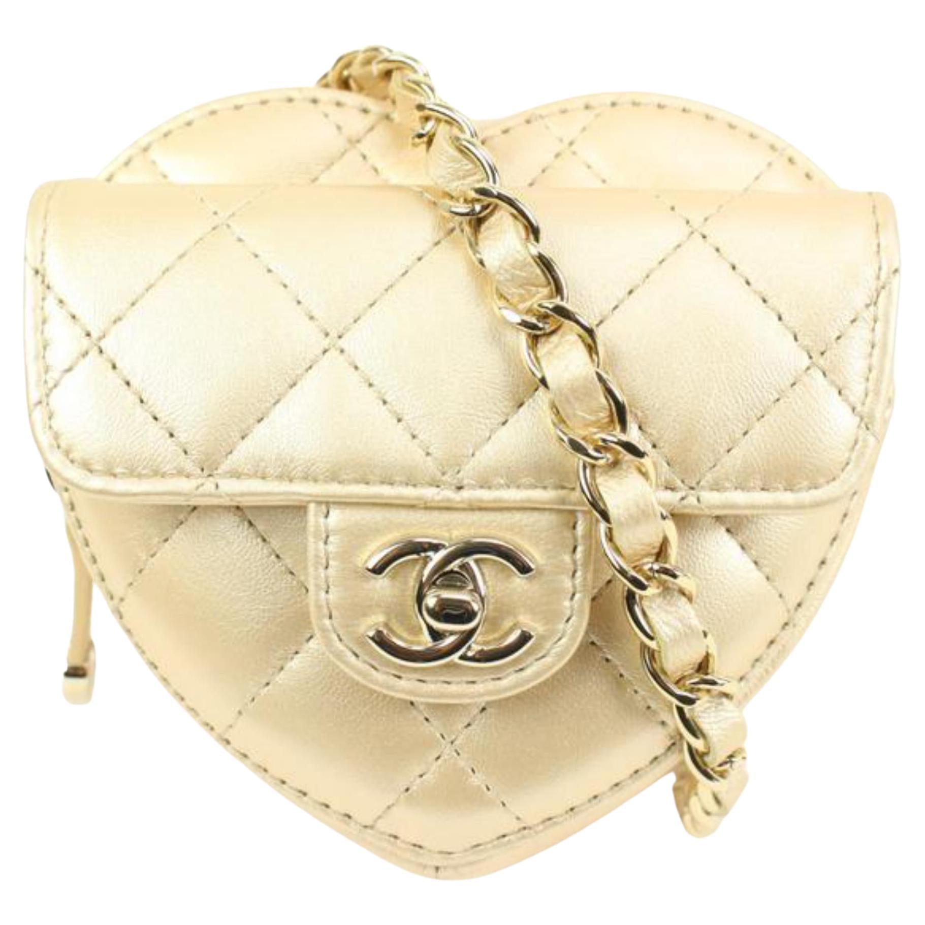 Chanel CC in Love Gold Quilted Lambskin Heart Belt Bag Waist Bag