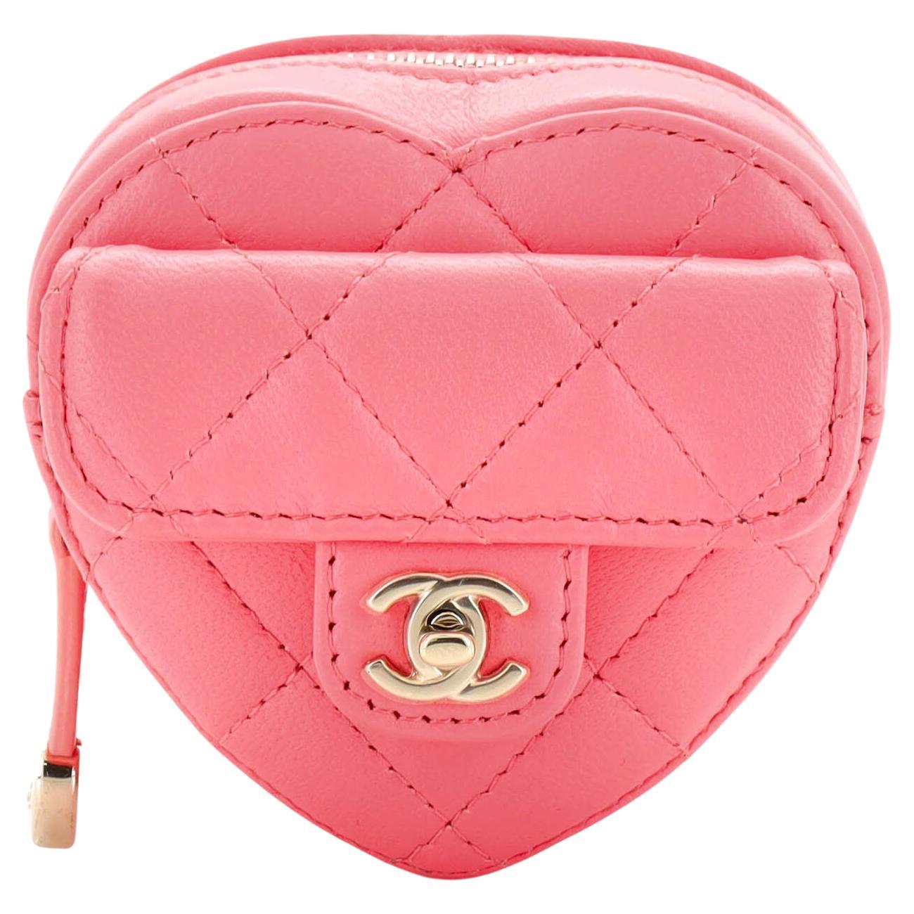 Chanel CC in Love Heart Arm Zip Coin Purse Quilted Lambskin at 1stDibs