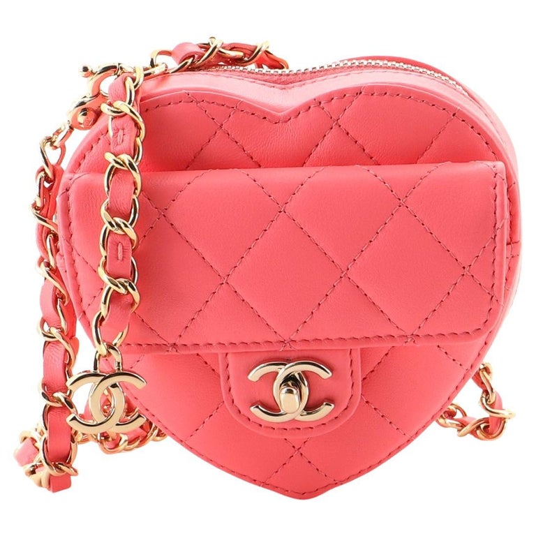 Chanel CC in Love Heart Arm Zip Coin Purse Quilted Lambskin at 1stDibs