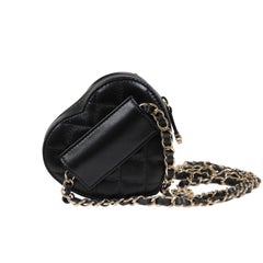 Chanel CC In Love Heart Belt On a Chain Bag Black Lambskin Quilted Leather Gold