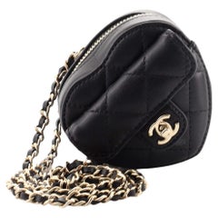 Chanel CC in Love Heart Chain Necklace Zip Coin Purse Quilted Lambskin