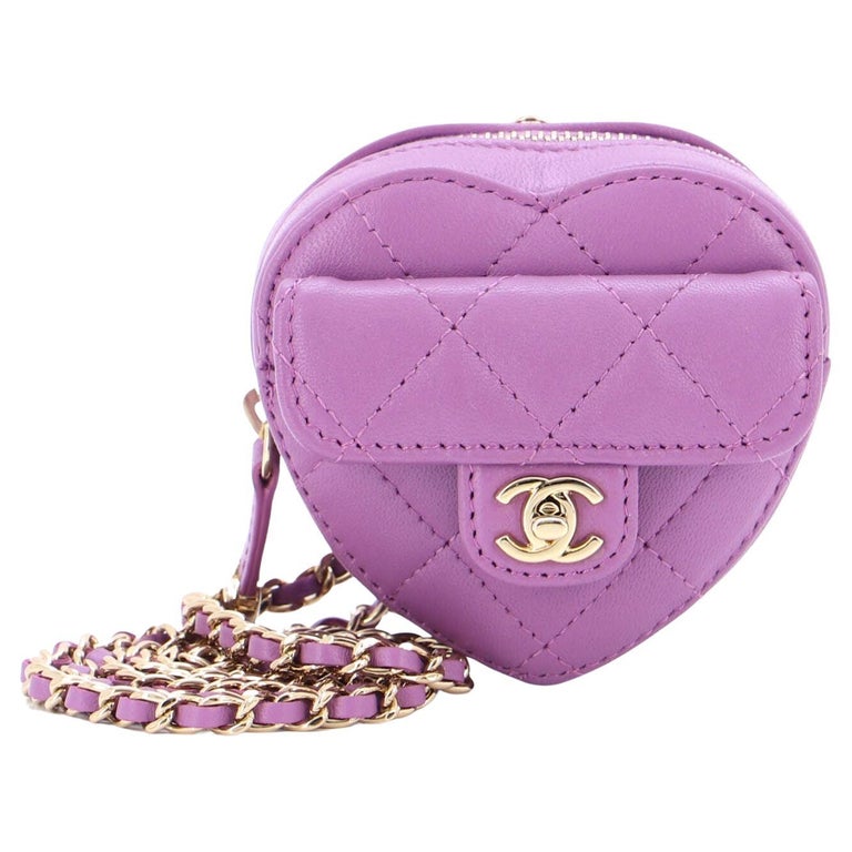 Chanel Lambskin Purple Quilted Heart Shoulder Bag For Sale at 1stDibs