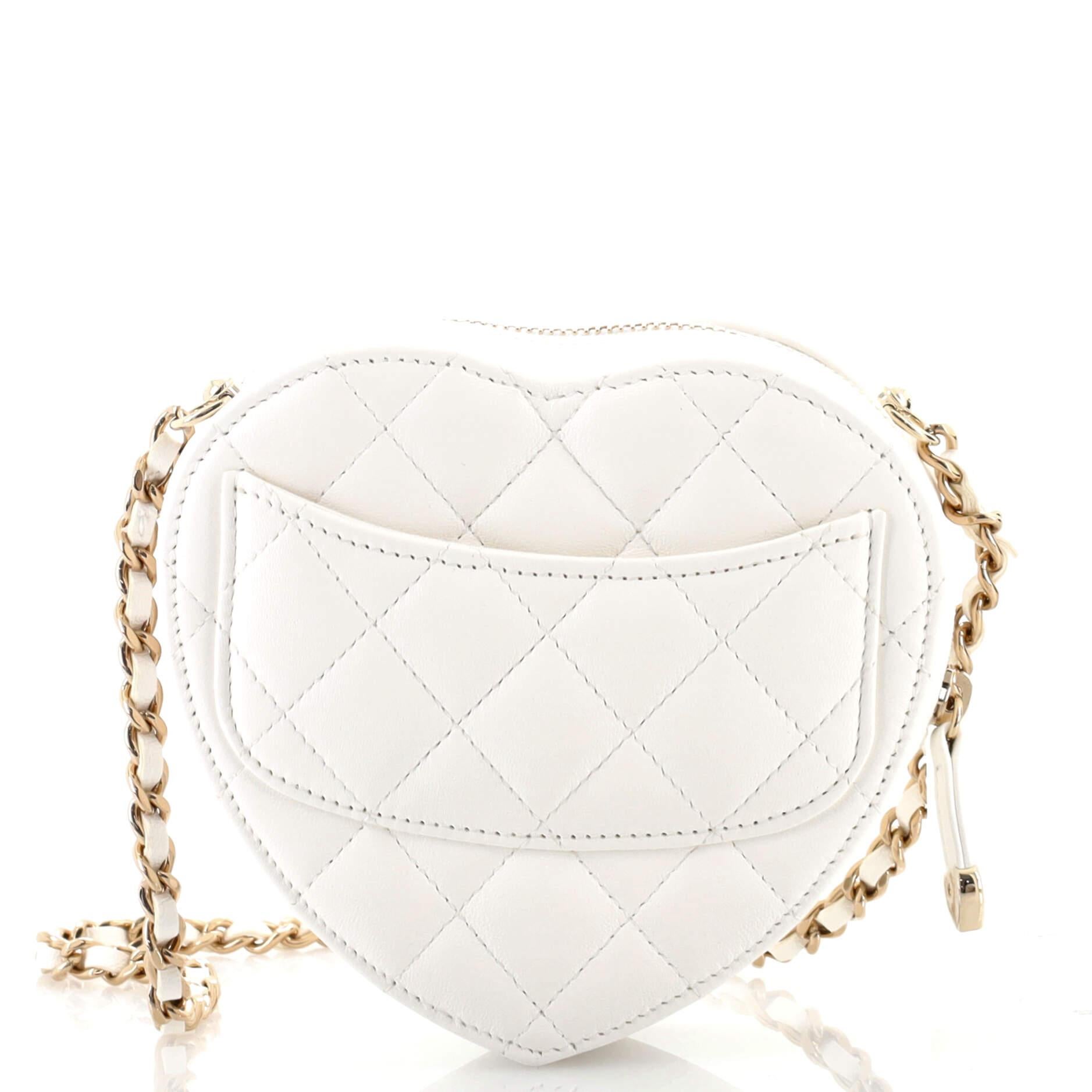 Beige Chanel CC in Love Heart Clutch with Chain Quilted Lambskin