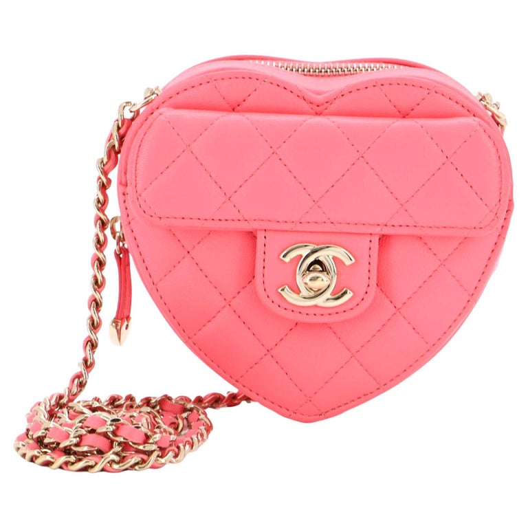 Chanel heart shape chain shoulder bag pink