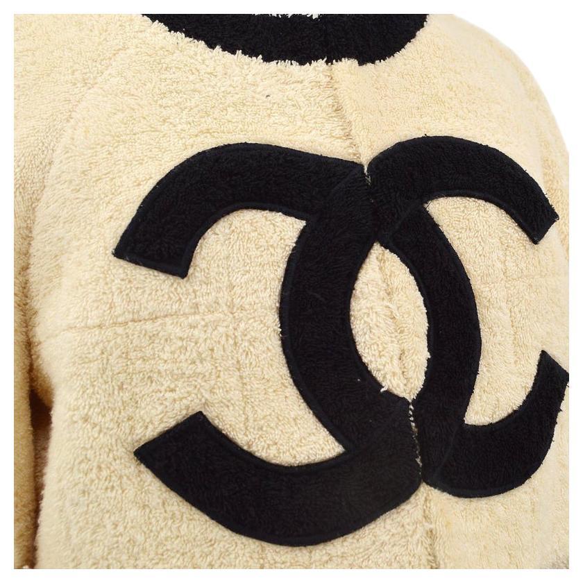 CHANEL CC Chaqueta Blazer de noche de algodón Boucle Negro Marfil - Talla FR 38 Blanco en venta