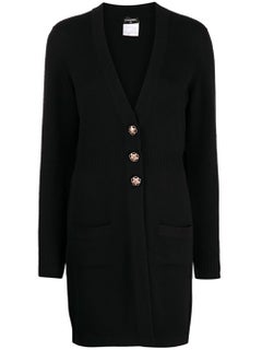 Chanel CC Jewel Buttons Black Cashmere Cardi Coat