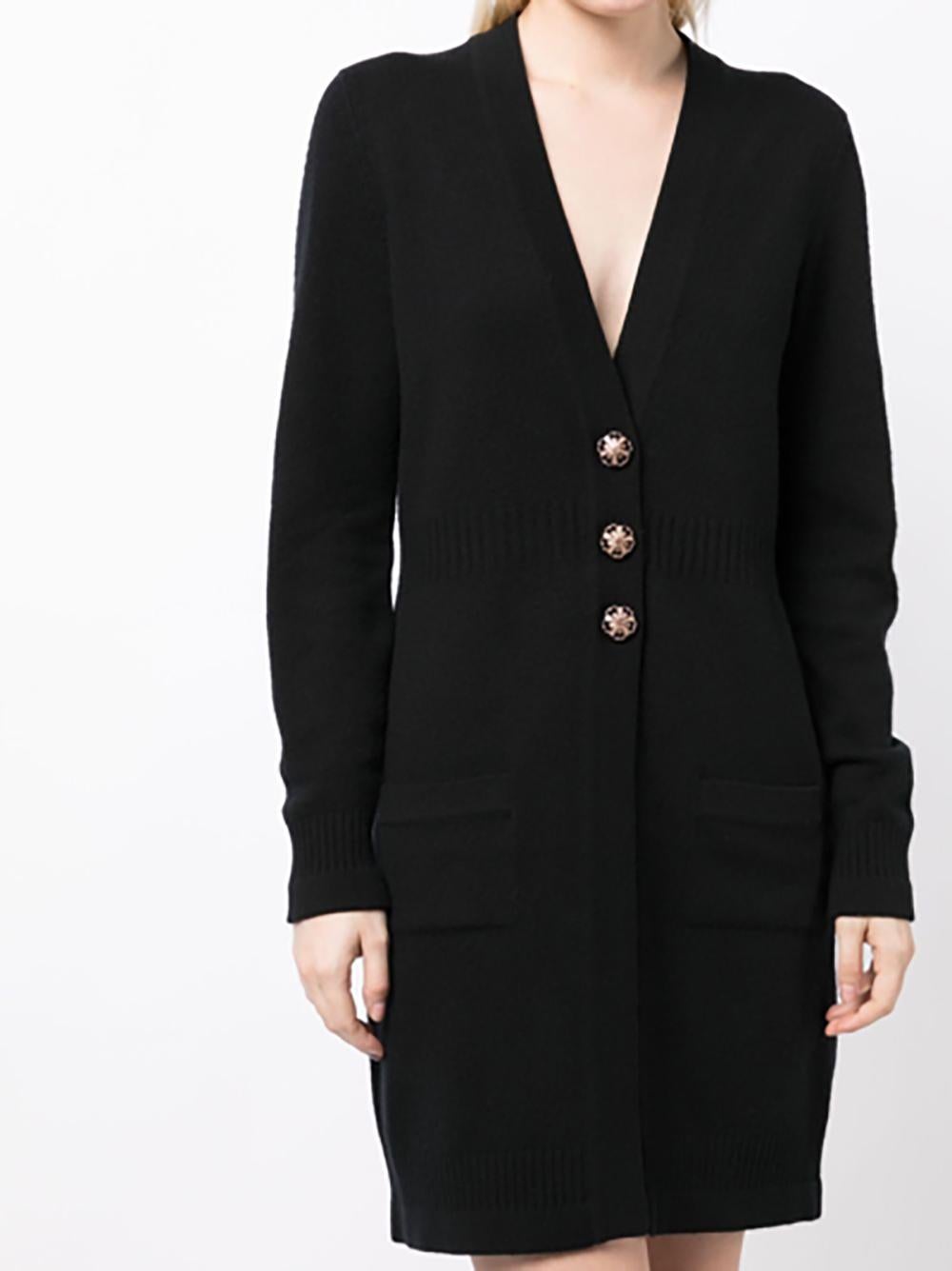 Chanel CC Jewel Buttons Black Cashmere Cardi Coat For Sale 4