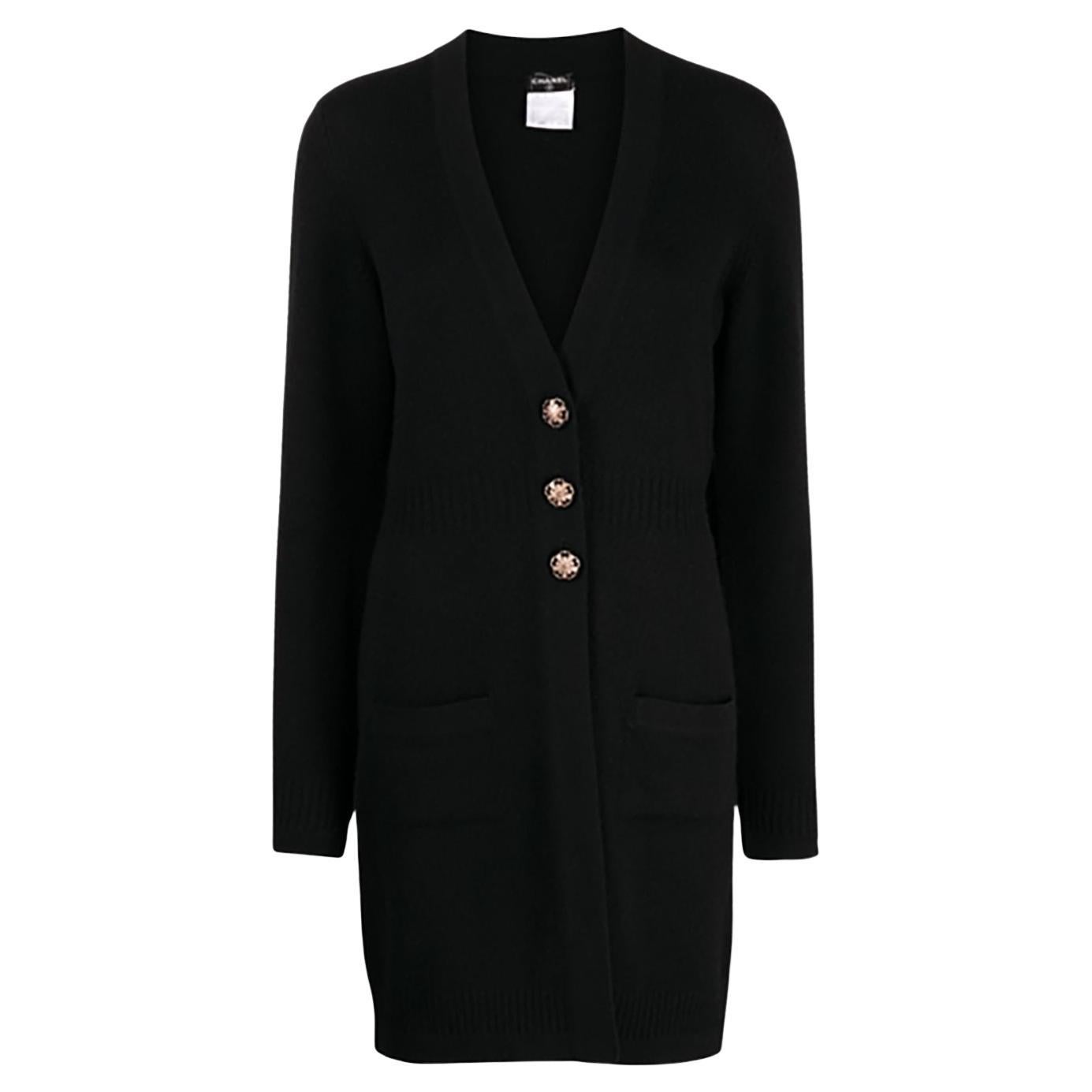 Chanel CC Jewel Buttons Black Cashmere Cardi Coat For Sale