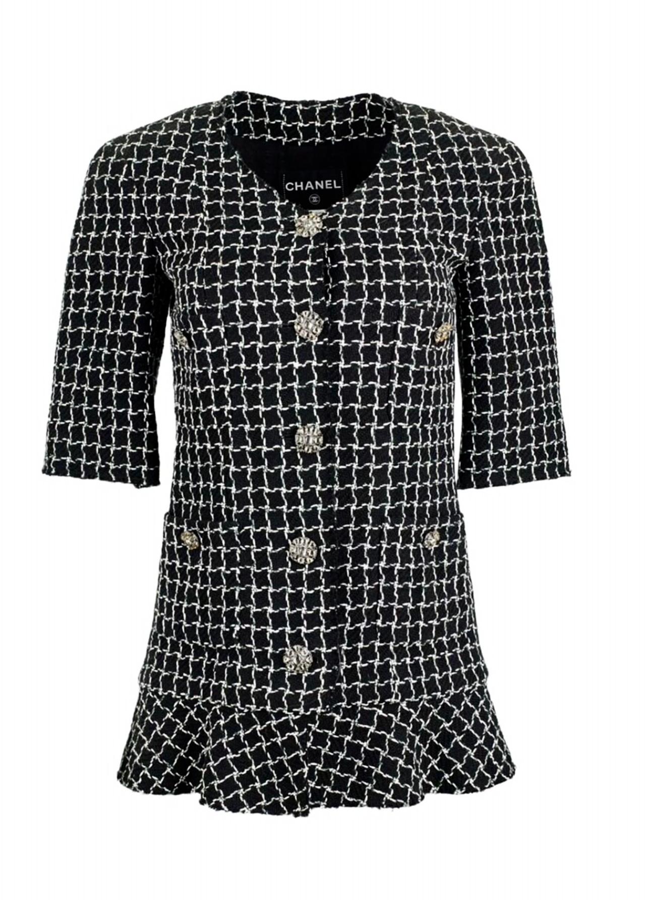 Women's or Men's Chanel CC Jewel Buttons Black Tweed Jacket