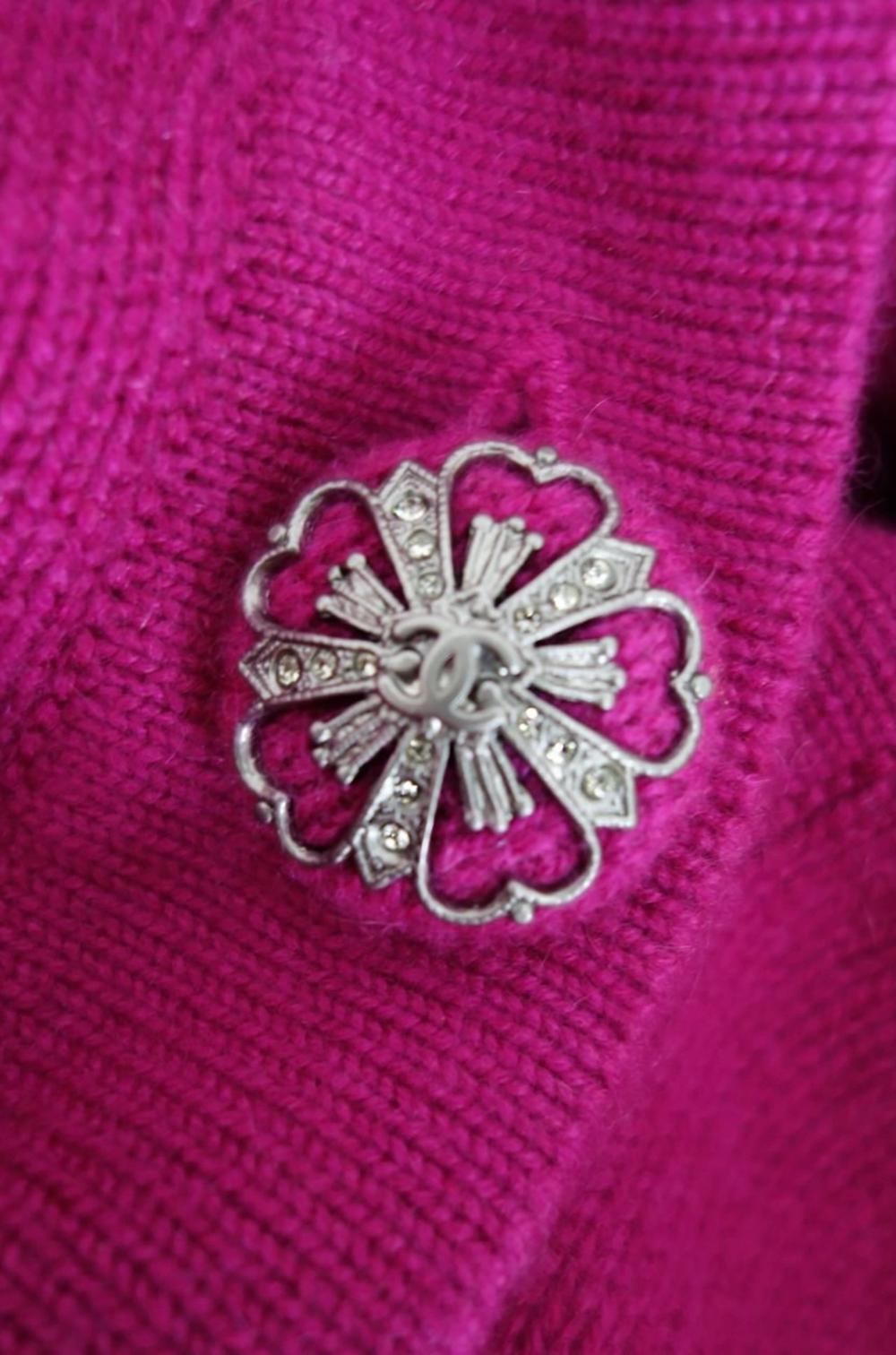 Red Chanel CC Jewel Buttons Fuchsia Cashmere Cardigan