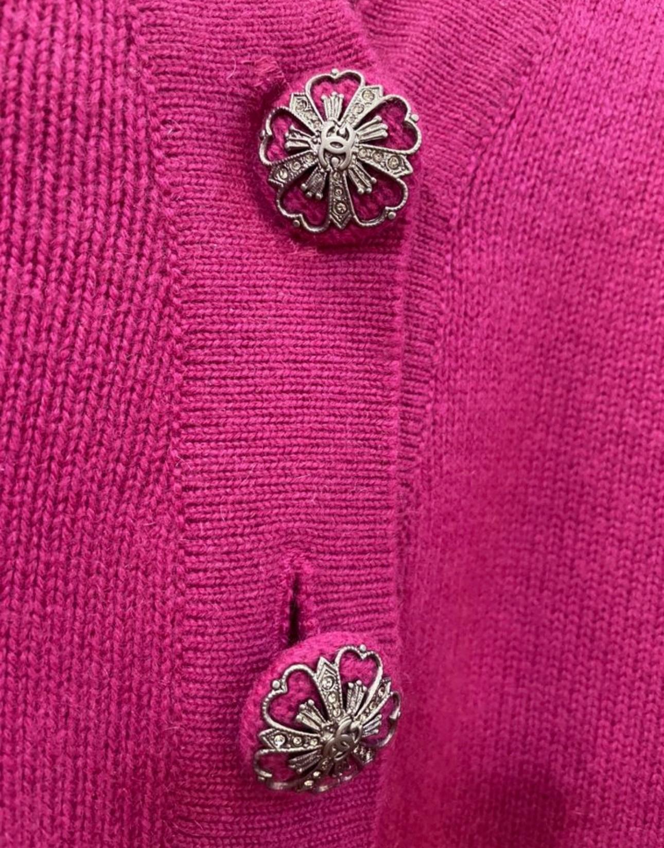 Chanel CC Jewel Buttons Fuchsia Cashmere Cardigan In Excellent Condition In Dubai, AE