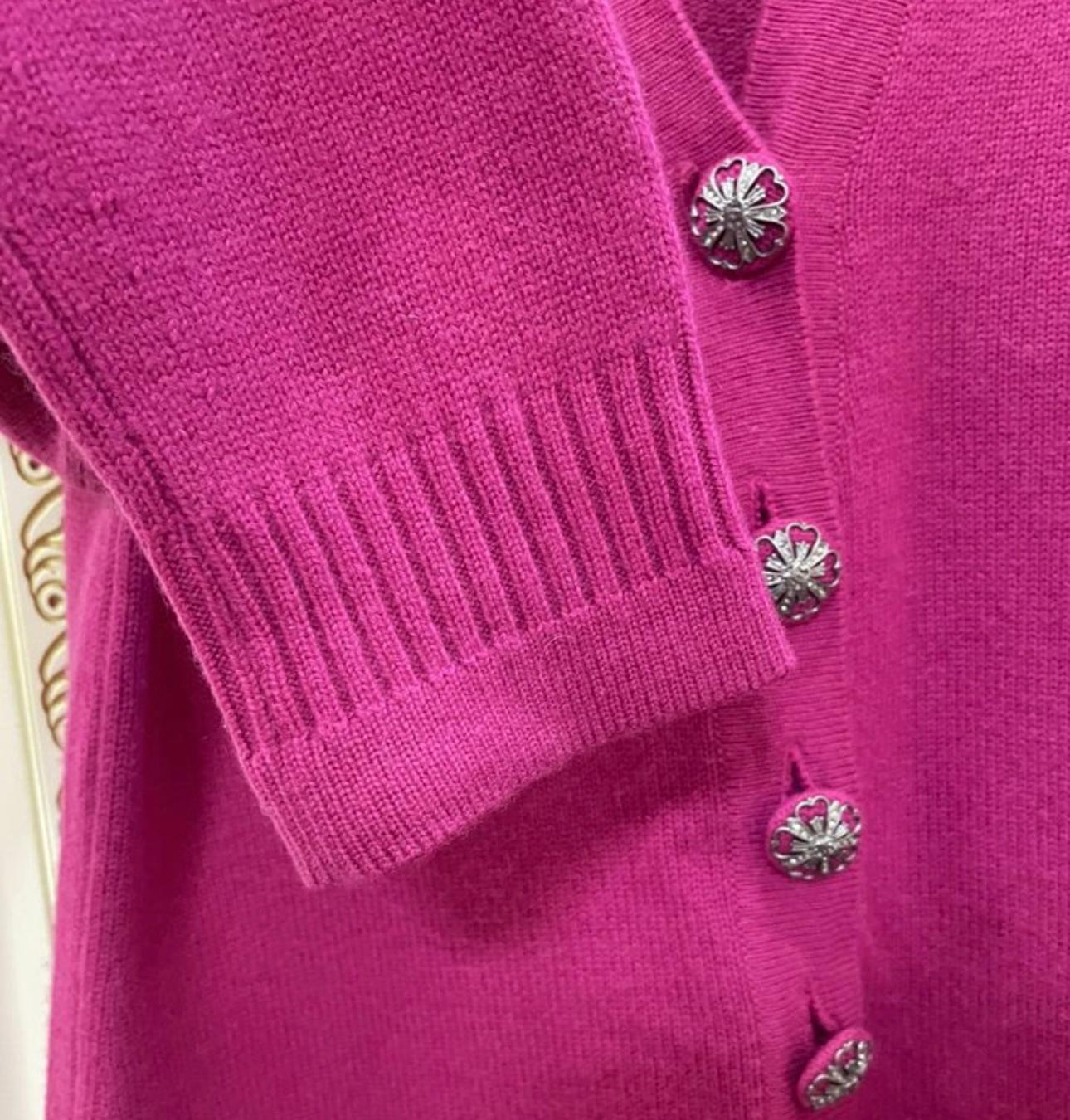 Chanel CC Jewel Buttons Fuchsia Cashmere Cardigan 1