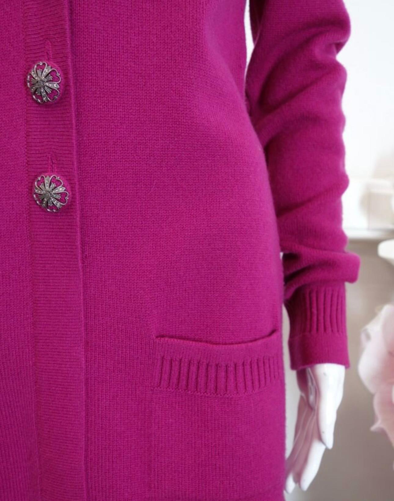Chanel CC Jewel Buttons Fuchsia Cashmere Cardigan 2