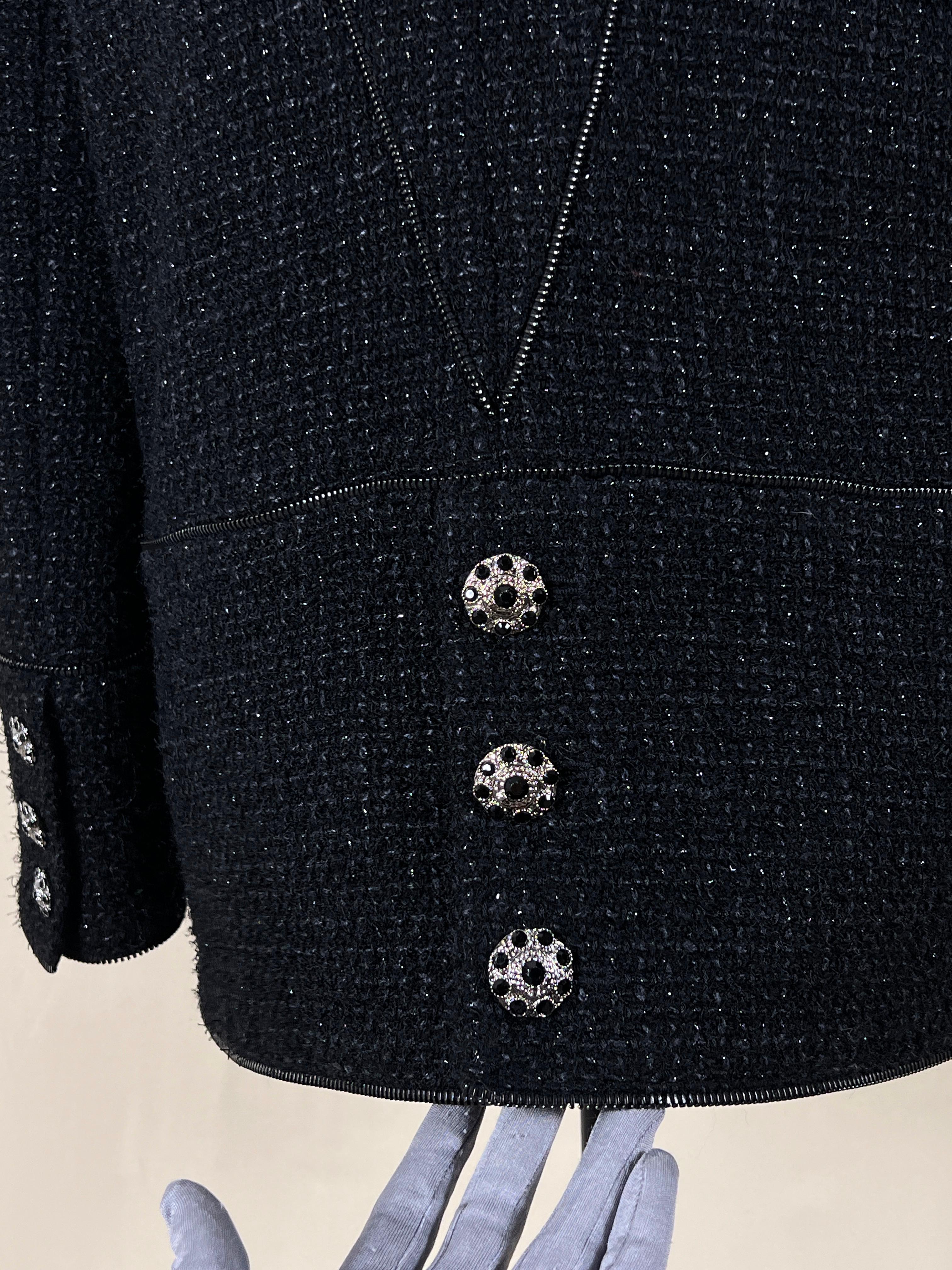 Chanel CC Jewel Gripoix Buttons Black Tweed Jacket 10